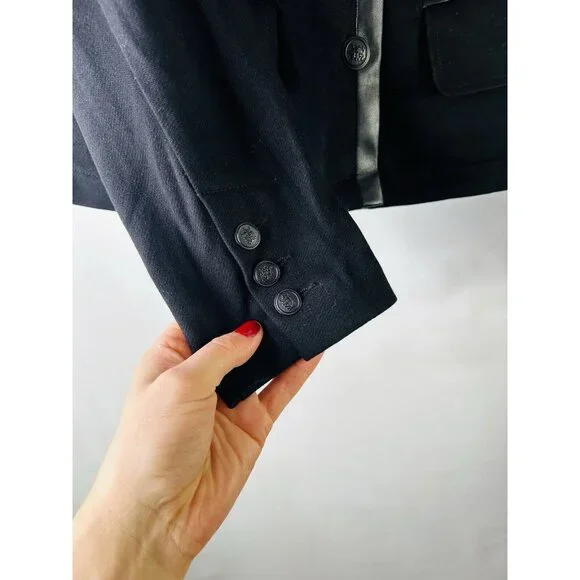 Cabi Tudor Faux Leather Detail Ponte Knit Blazer Jacket Black 3376 Womens Small - Picture 5 of 6